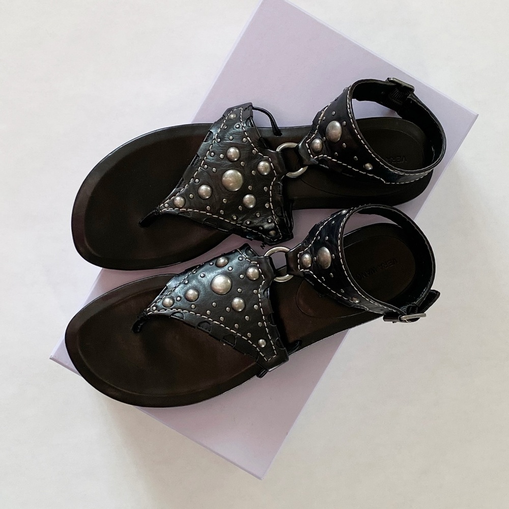 Vera Wang – Leather Ankle Strap Sandals with Metal Studs